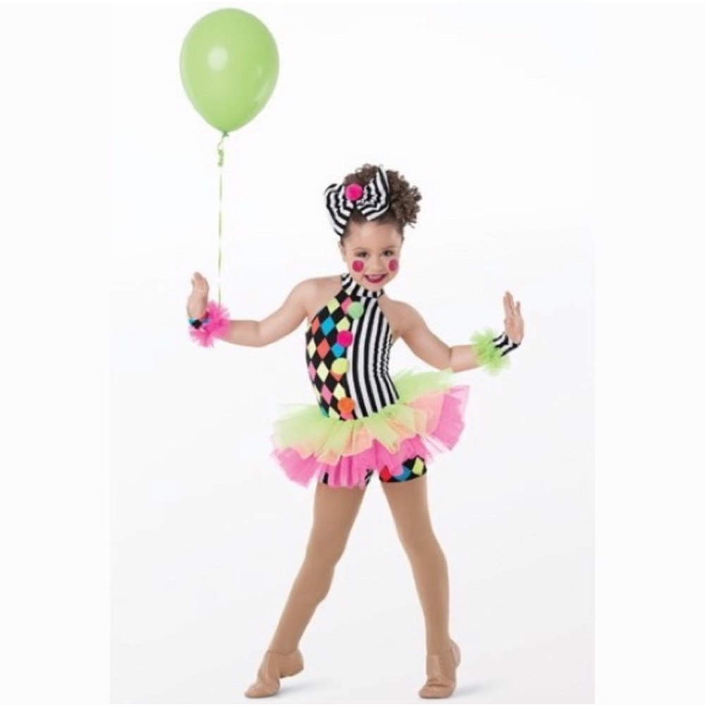 Weissman Harlequin Kids Dance Costume - Black, White, Pink, Green